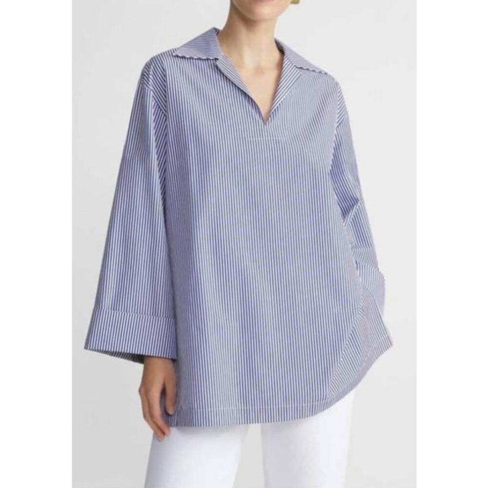 Lafayette 148 New York Blue White Stripe Tunic Blouse Cotton Oversized Small